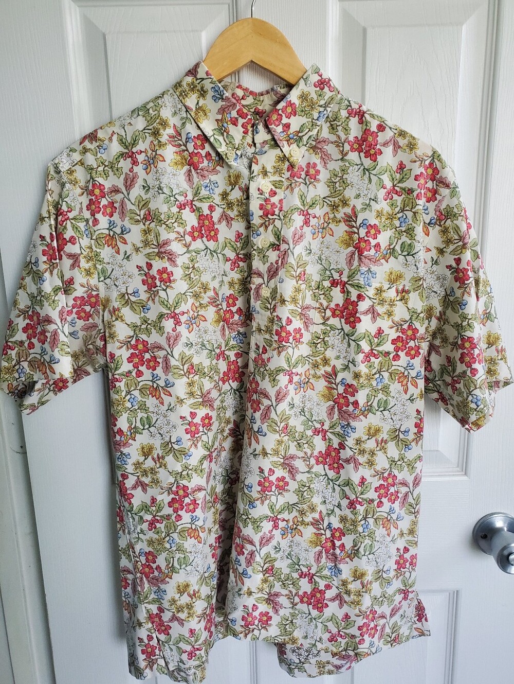 Hawaiian Reyn Spooner 4 Button Popover Reverse Print Floral Vtg Men's Shirt Sz L